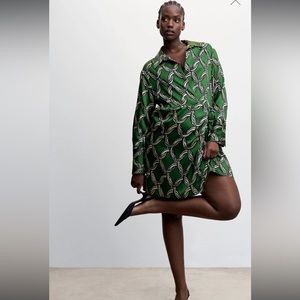 Mango Green Geometric-Print Mini Dress